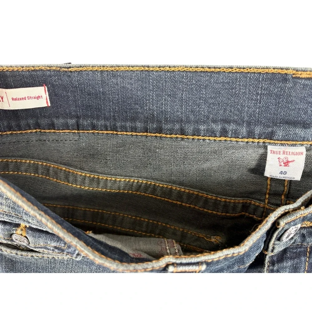 True Religion Ricky Relaxed Straight Leg‎ Jeans Mens 40 Blue Denim Flap Pockets